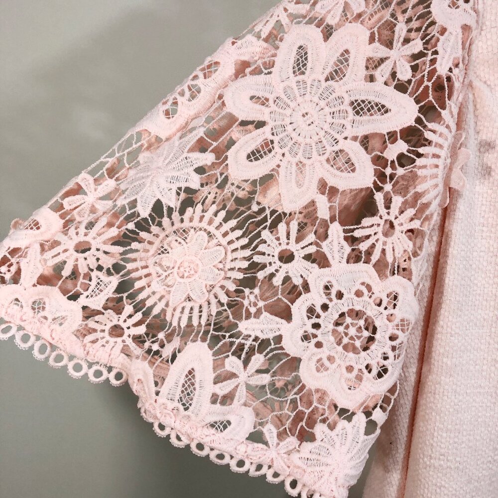 ANTHRO eri + ali Samara Lace Bell Sleeve Top in Pale Pink M - Picture 6 of 14